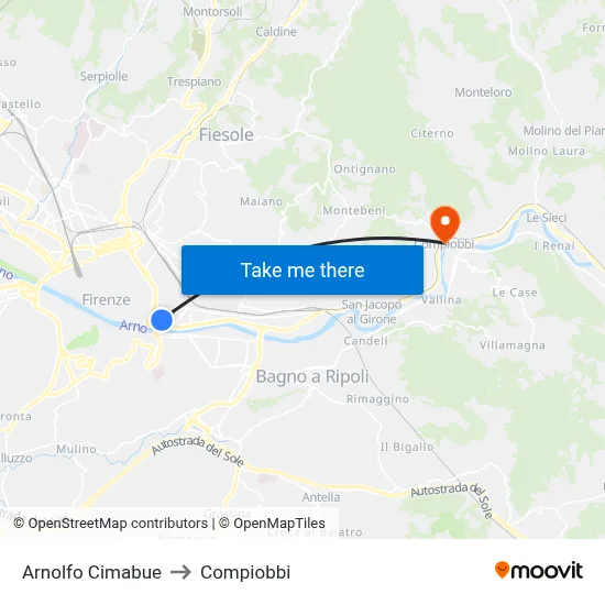 Arnolfo Cimabue to Compiobbi map