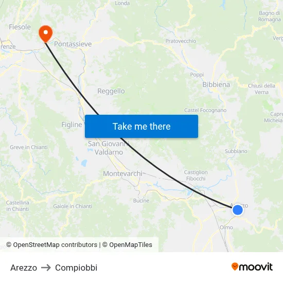 Arezzo to Compiobbi map