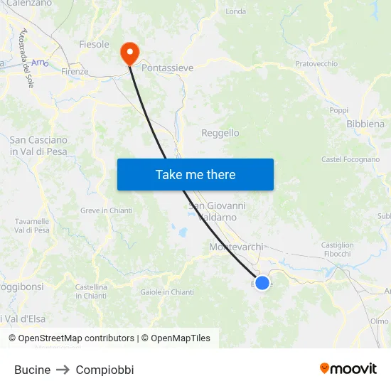 Bucine to Compiobbi map