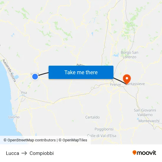 Lucca to Compiobbi map