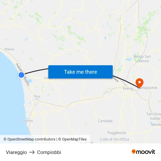 Viareggio to Compiobbi map