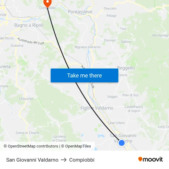 San Giovanni Valdarno to Compiobbi map