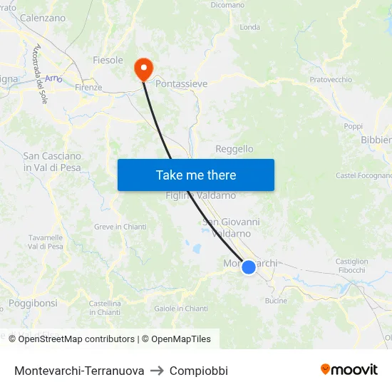 Montevarchi-Terranuova to Compiobbi map
