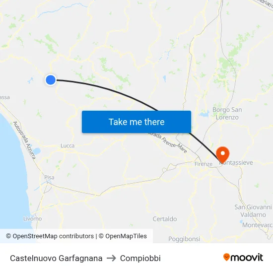 Castelnuovo Garfagnana to Compiobbi map