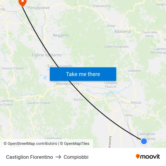 Castiglion Fiorentino to Compiobbi map