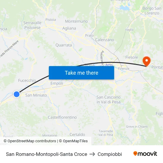 San Romano-Montopoli-Santa Croce to Compiobbi map