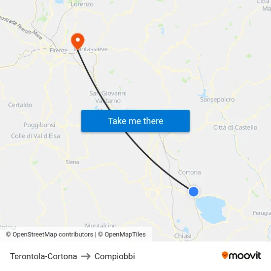 Terontola-Cortona to Compiobbi map