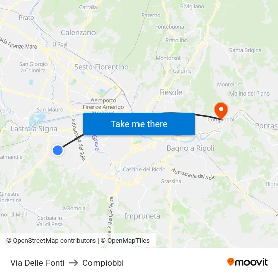 Delle Fonti Street to Compiobbi map