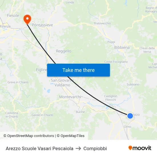Arezzo Vasari Pescaiola Schools to Compiobbi map