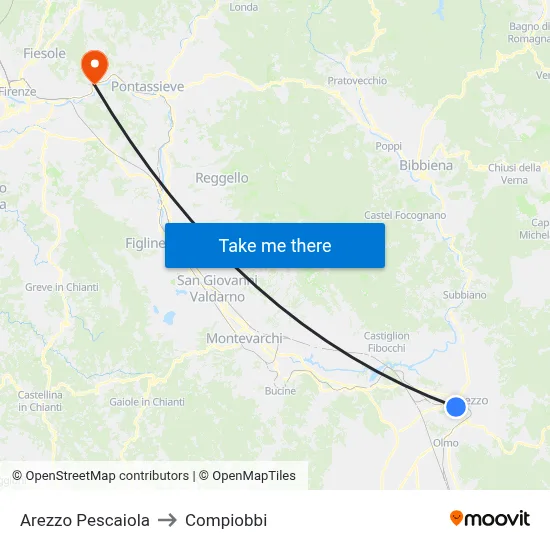 Arezzo Pescaiola to Compiobbi map