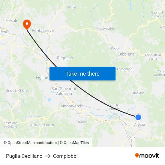 Puglia-Ceciliano to Compiobbi map
