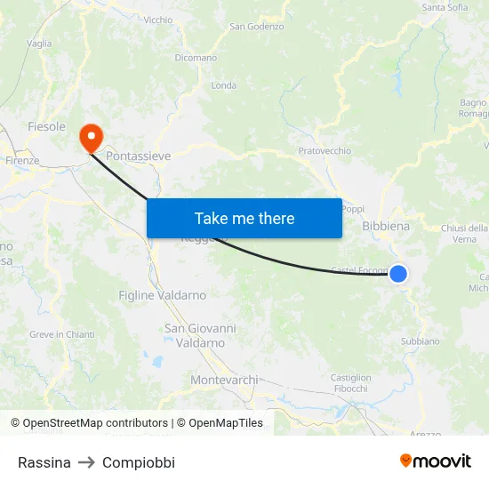 Rassina to Compiobbi map
