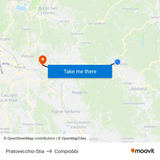 Pratovecchio-Stia to Compiobbi map