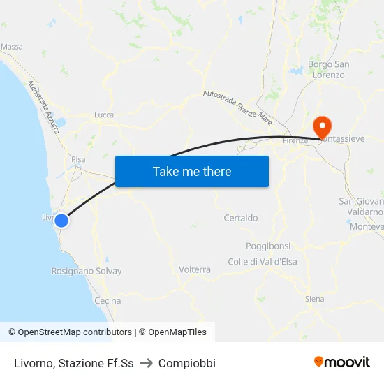 Livorno Railway Station to Compiobbi map