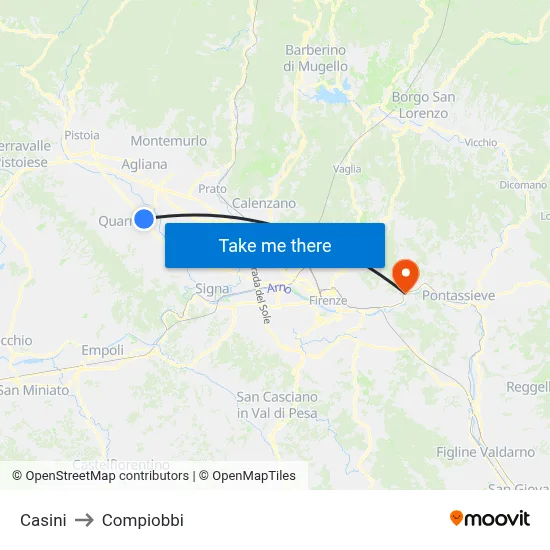 Casini to Compiobbi map