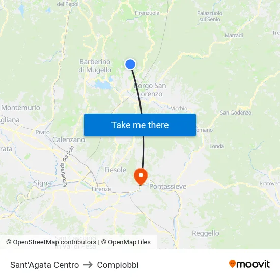 Sant'Agata Center to Compiobbi map