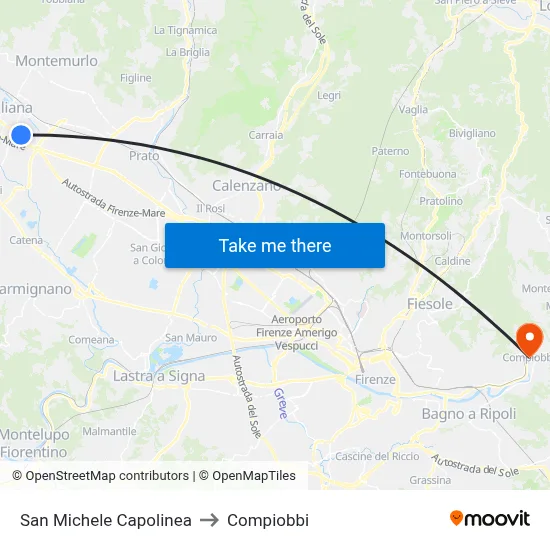 San Michele Terminal to Compiobbi map