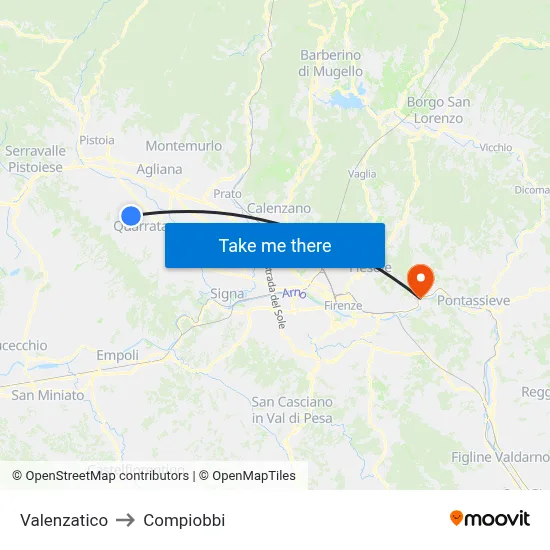Valenzatico to Compiobbi map