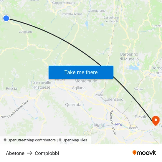 Abetone to Compiobbi map