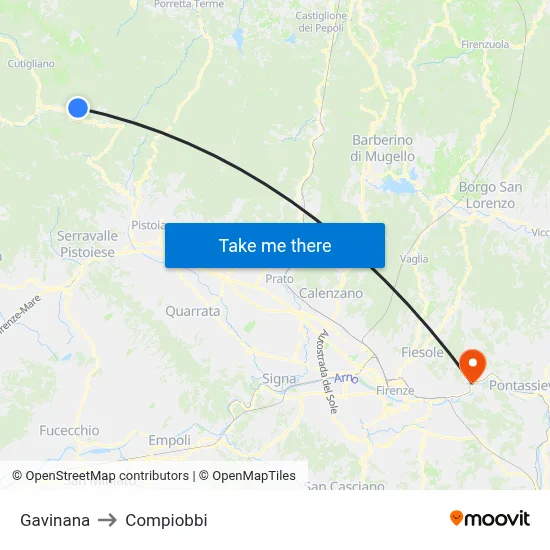 Gavinana to Compiobbi map