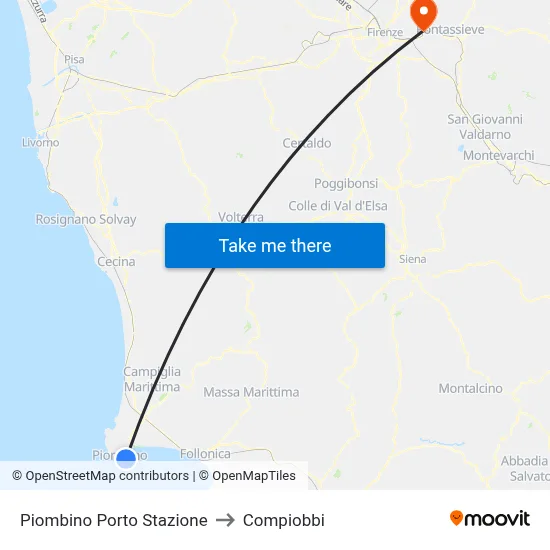 Piombino Port Station to Compiobbi map