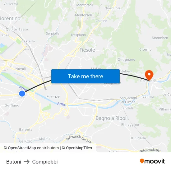 Batoni to Compiobbi map