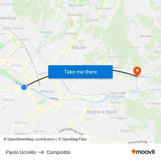 Paolo Uccello to Compiobbi map