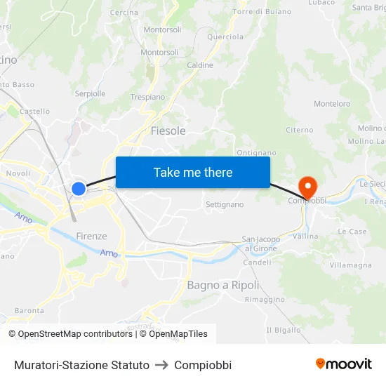 Muratori-Statuto Station to Compiobbi map