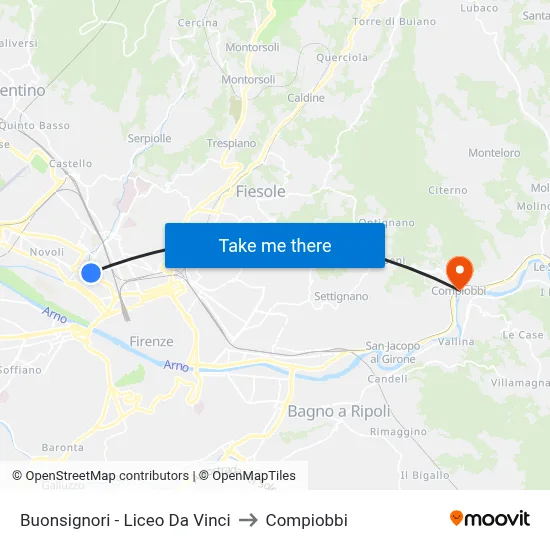 Buonsignori - Da Vinci High School to Compiobbi map