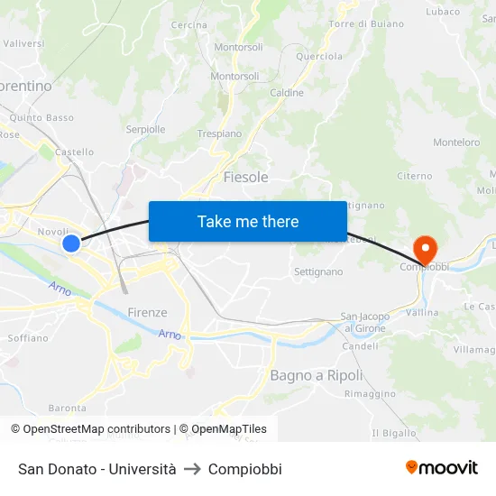 San Donato - University to Compiobbi map