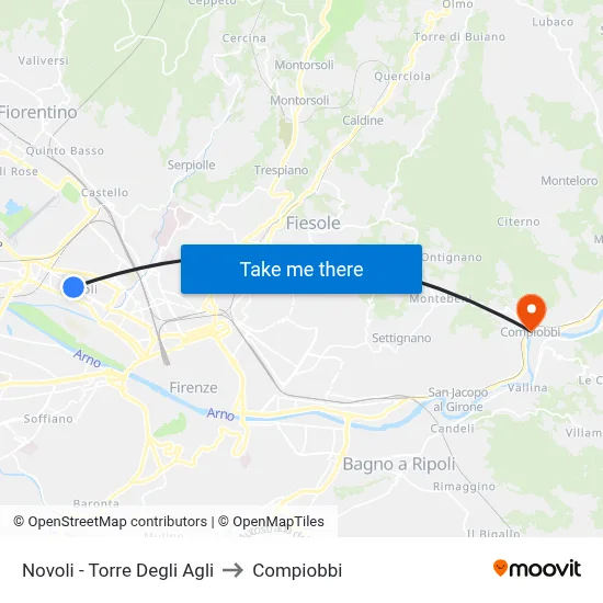 Novoli - Torre Degli Agli to Compiobbi map