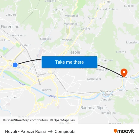 Novoli - Red Palaces to Compiobbi map