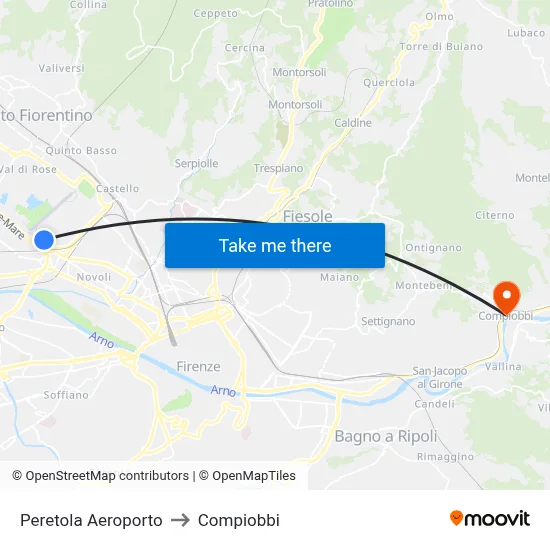 Peretola Airport to Compiobbi map