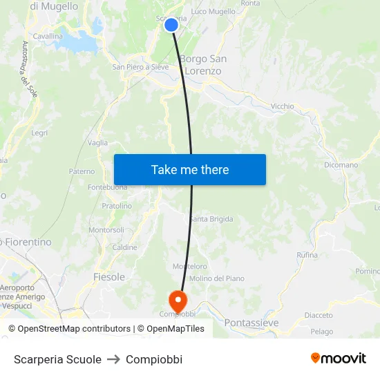 Scarperia Schools to Compiobbi map