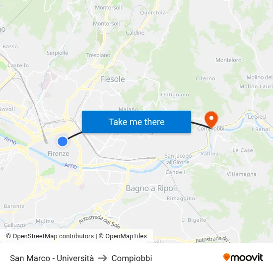 San Marco - University to Compiobbi map