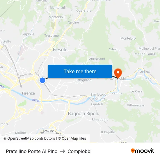 Pratellino Pine Bridge to Compiobbi map