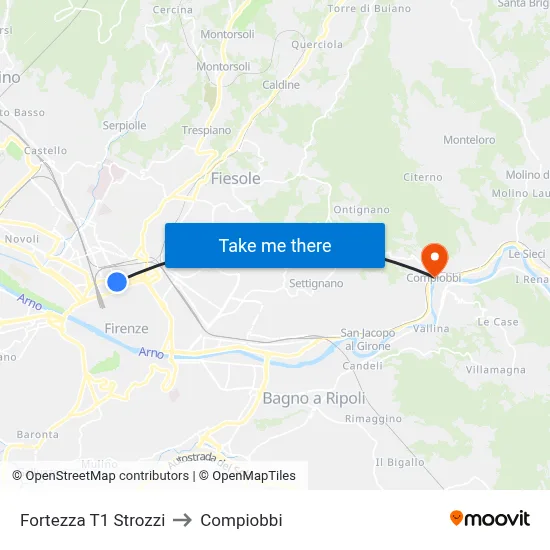 Fortezza T1 Strozzi to Compiobbi map