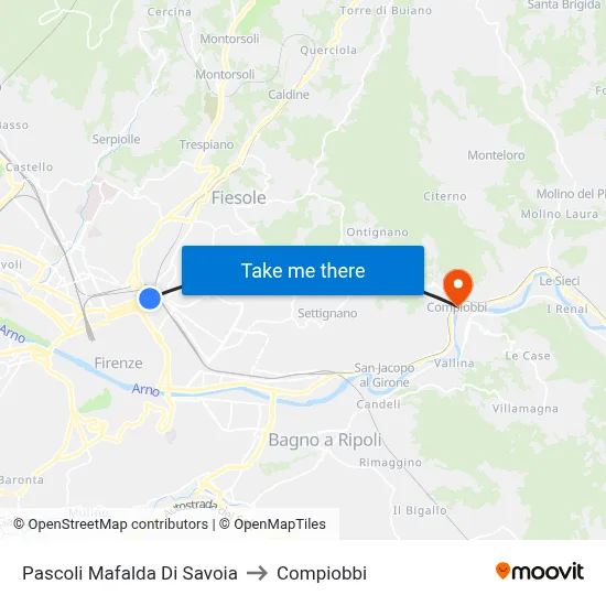 Pascoli Mafalda Di Savoia to Compiobbi map