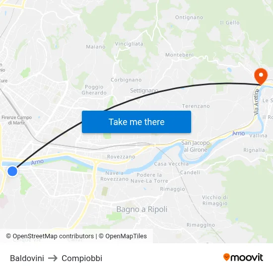 Baldovini to Compiobbi map
