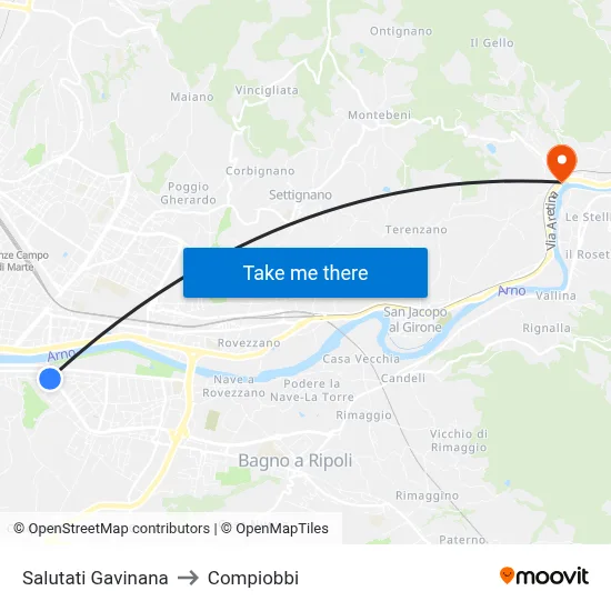 Salutati Gavinana to Compiobbi map