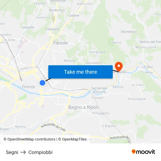 Segni to Compiobbi map