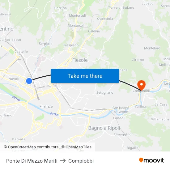 Ponte Di Mezzo Mariti to Compiobbi map