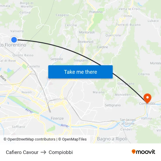 Cafiero Cavour to Compiobbi map