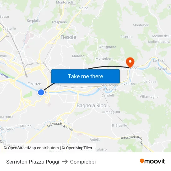 Serristori Poggi Square to Compiobbi map