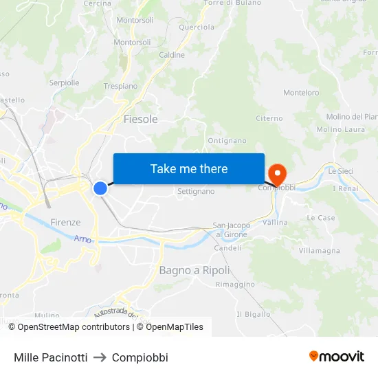 Mille Pacinotti to Compiobbi map