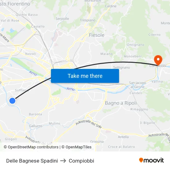 Delle Bagnese Spadini to Compiobbi map