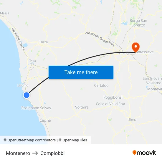 Montenero to Compiobbi map