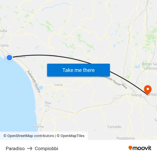 Paradiso to Compiobbi map