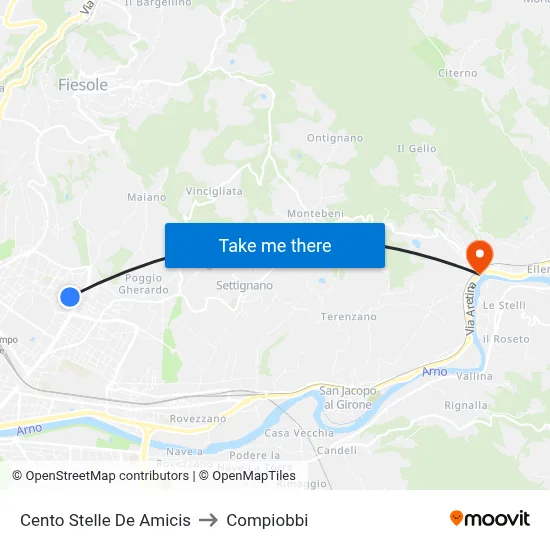 Cento Stelle De Amicis to Compiobbi map