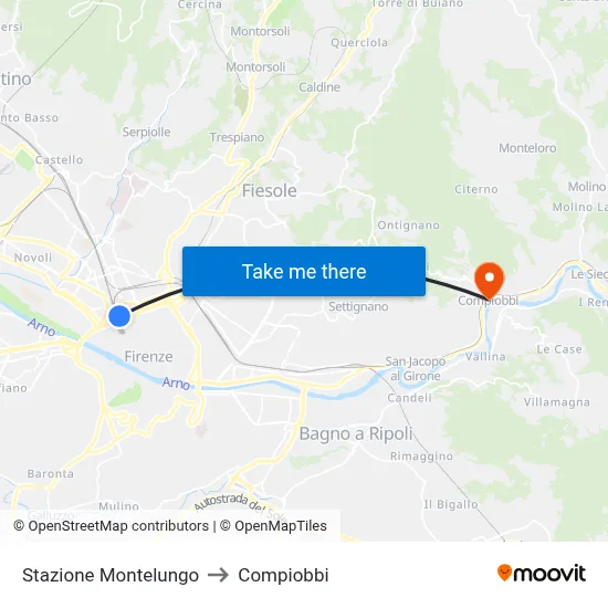 Montelungo Station to Compiobbi map